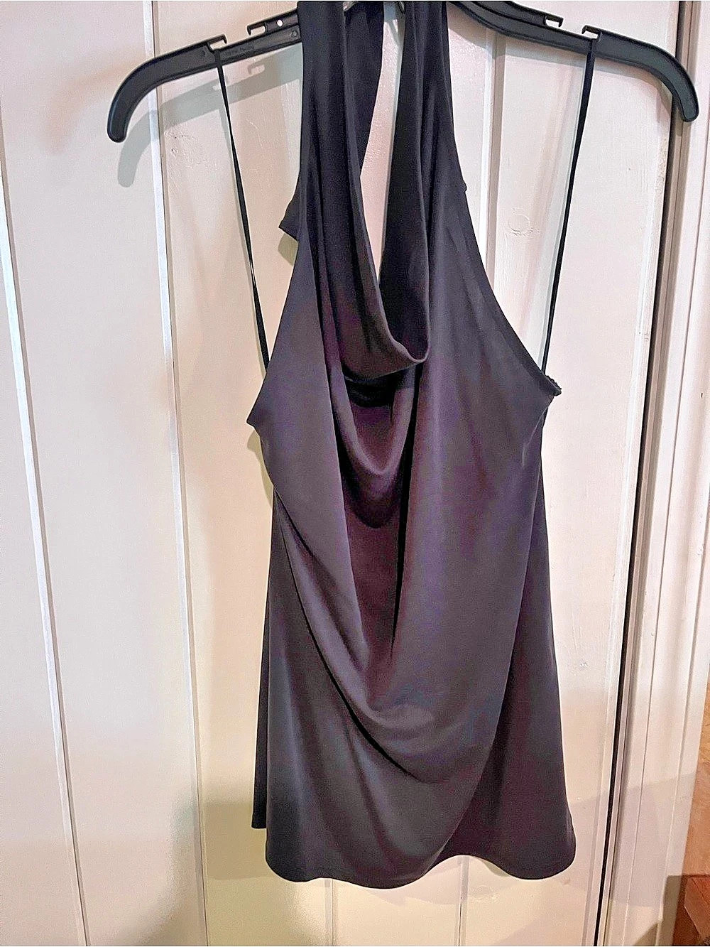 Express Shine Tie Halter Open Back Tank Black Medium